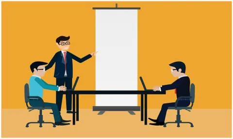 Mock up illustration of empty roll up stand in business meeting Illustrazione stock