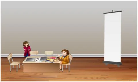 Mock up illustration of empty roll up stand in business meeting Stock Illustration