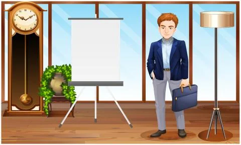 Mock up illustration of empty roll up stand in office presentation Stock Illustration