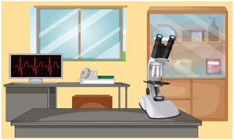 Mock up illustration of microscope in testing lab Illustrazione stock