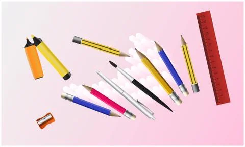 Mock up illustration of school instruments on abstract background Stock Illustration