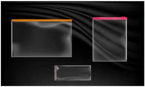 Mock up illustration of transparent pouch with lock on abstract background Stock Illustration