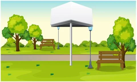Mock up illustration of two side bill board in a garden Stock Illustration