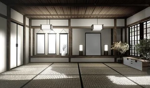 Mock up interior zen style. 3d rendering Stock Illustration