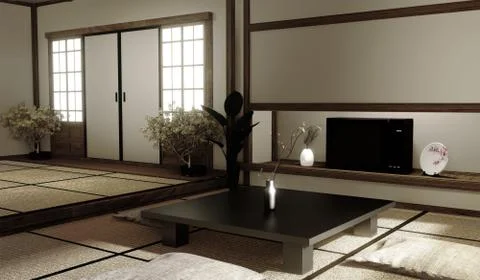 Mock up interior zen style. 3d rendering Stock Illustration