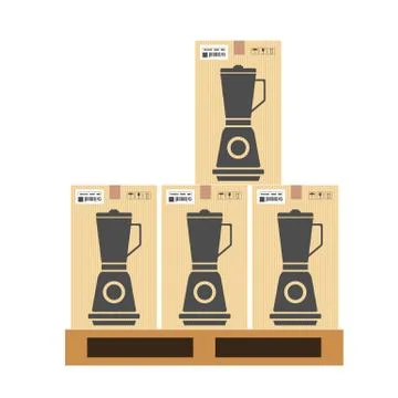 Mock up of kettle or coffe maker in carton box. Moving and delivery services Stock Illustration