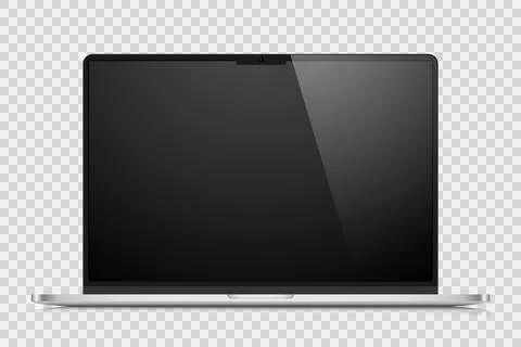 A mock-up laptop with a black screen and a glare on a transparent background. Stock Illustration