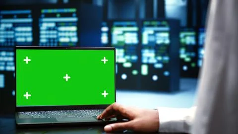Mock up laptop server scan 스톡 사진