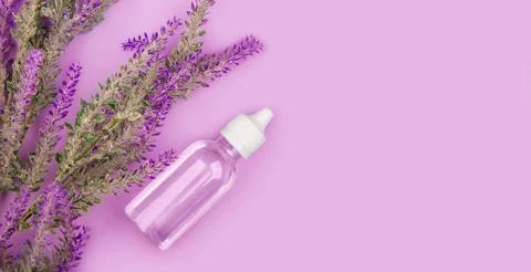 Mock-up lavender extract background with copy space Stock Photos