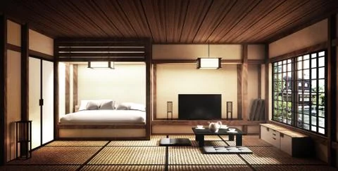 Mock up - Multi room interior Japanese style. 3D rendering Stock Illustration