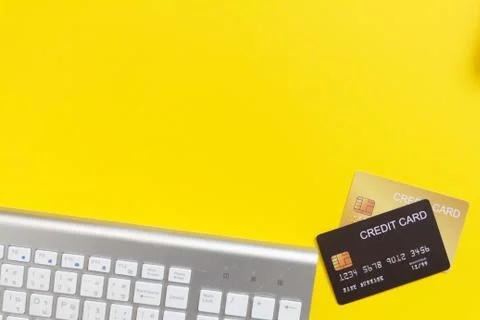 Mock-up online sales day with yellow paper background Stock Photos