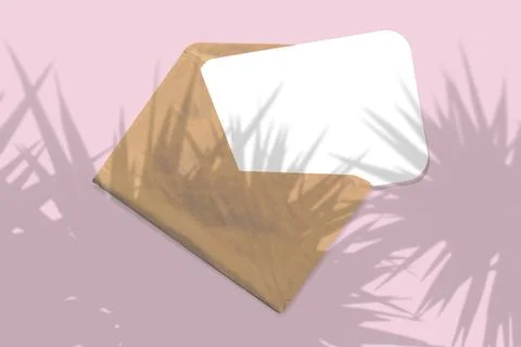 Mock up with an overlay of palm shadow. An envelope with sheet of white paper on Stock Illustration