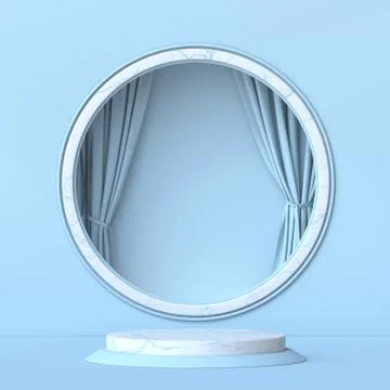 Mock up podium for product presentation circle frame with curtains 3D Stock Illustration