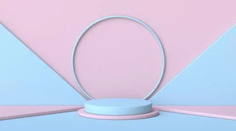 Mock up podium for product presentation circle and blue triangles 3D イラスト素材
