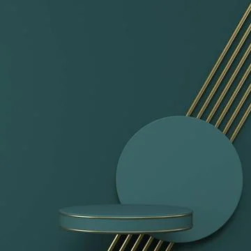 Mock up podium for product presentation parallel golden wires and green cy... Fotos Stock