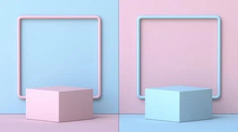 Mock up podium for product presentation two square frames 3D Illustrazione stock