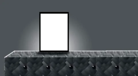 Mock up poster door frame or framed above wooden table on the wall. Ilustração Stock