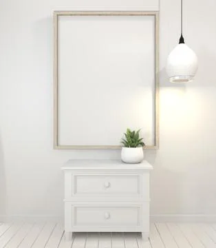 Mock up poster frame and cabinet and decoration plants on white room minimal  Stock Illustration