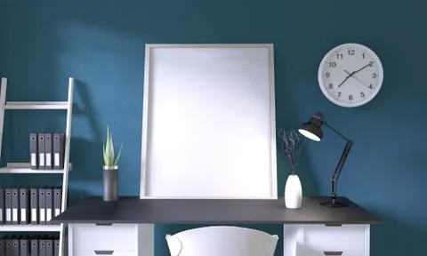 Mock up poster frame on black top table office and decoration in room wall da Stock Illustration