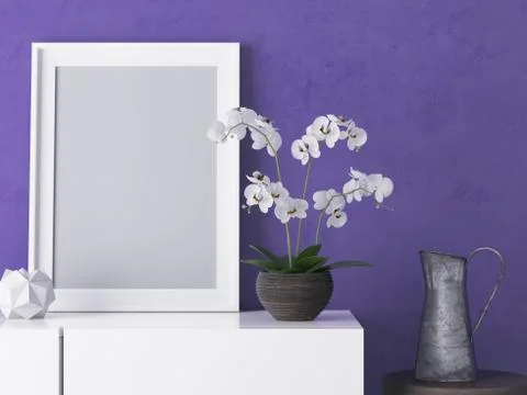 Mock-up poster frame in decorated interior background. 3D Illustration Stock Illustration