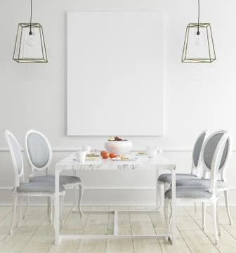 Mock up poster frame, dining room , Scandinavian style, 3D render Stock Illustration