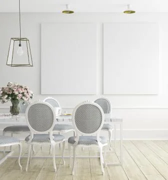 Mock up poster frame, dining room , Scandinavian style, 3D render Stock Illustration