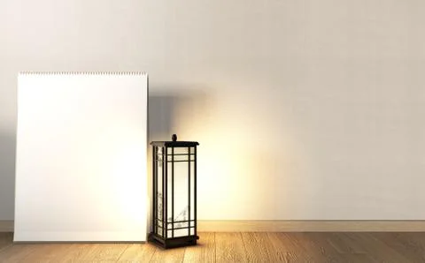 Mock up poster frame on Empty room japanese design and wooden floor, earth to Stock Illustration
