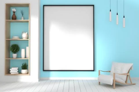 Mock up poster frame in hipster interior japanese style.3D rendering Stock Illustration