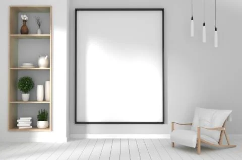 Mock up poster frame in hipster interior japanese style.3D rendering Stock Illustration