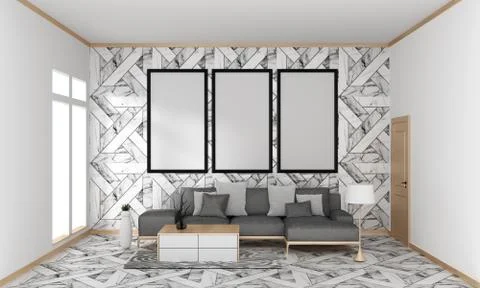 Mock up poster frame in hipster interior Japanese modern living room granite  Illustrazione stock