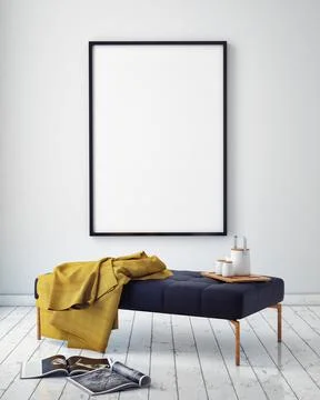 Mock up poster frame in hipster interior background Ilustración de archivo