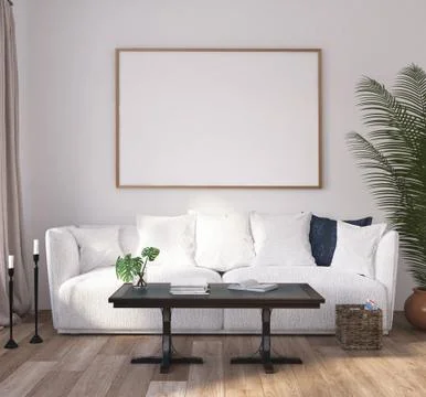 Mock up poster frame in home interior background, Scandinavian style living room Stock Illustration