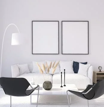 Mock up poster frame in home interior background, Scandinavian style living room Stock Illustration