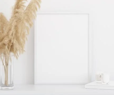 Mock up poster frame in home interior, Scandinavian style, 3d render Stock Illustration