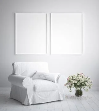 Mock up poster frame interior background, scandinavian style, 3D render Stock Illustration