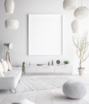 Mock up poster frame in interior background, scandinavian style, 3D render Stock Illustration