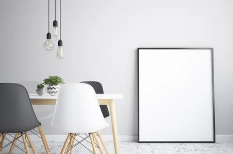 Mock up poster frame interior background, scandinavian style, 3D render Stock Illustration