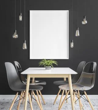 Mock up poster frame interior background, scandinavian style, 3D render Stock Illustration