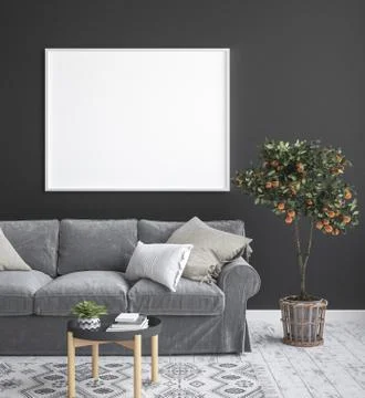 Mock up poster frame interior background, 3D render Stock Illustration