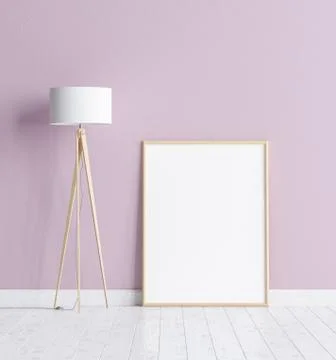 Mock up poster frame in interior background with pink wall,white wooden floor an Stockillustratie