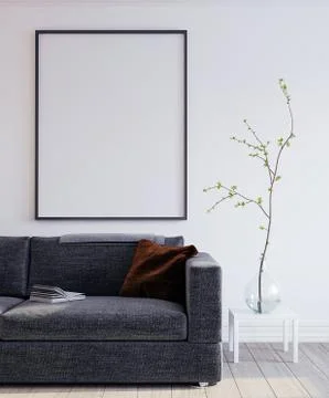 Mock up poster frame in interior background, 3D render Stock Illustration