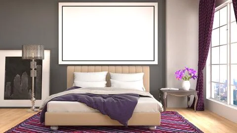 Mock up poster frame in interior background. 3D Illustration Stock Photos