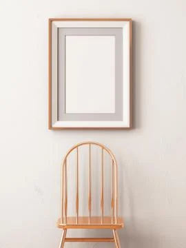 Mock up poster in a frame in the interior with a copper stool. Hipster style. Illustrazione stock