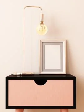 Mock up poster in a frame in the interior decor on a table. Hipster style. Art D Illustrazione stock