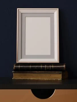 Mock up poster in a frame in the interior decor on a table. Hipster style. Illustrazione stock