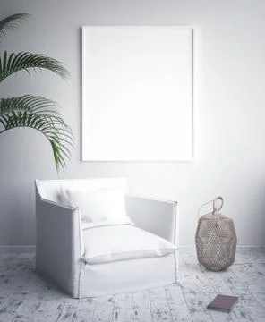 Mock up poster frame, interior minimalism,Scandinavian design, 3d render Stock Illustration