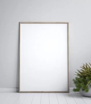 Mock up poster frame, interior minimalism,Scandinavian design, 3d render Stock Illustration