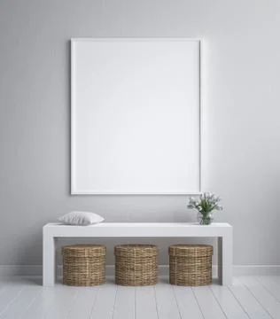 Mock up poster frame, interior minimalism,Scandinavian design, 3d render Stock Illustration