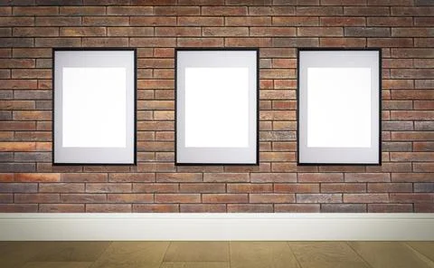 Mock up poster frame in interior wall. White frame for poster or photo image on Stock Photos