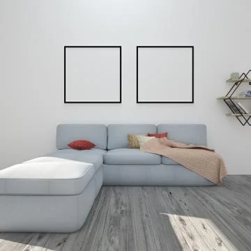 Mock up poster frame in modern interior background, living room, Modern Style Stock Illustration